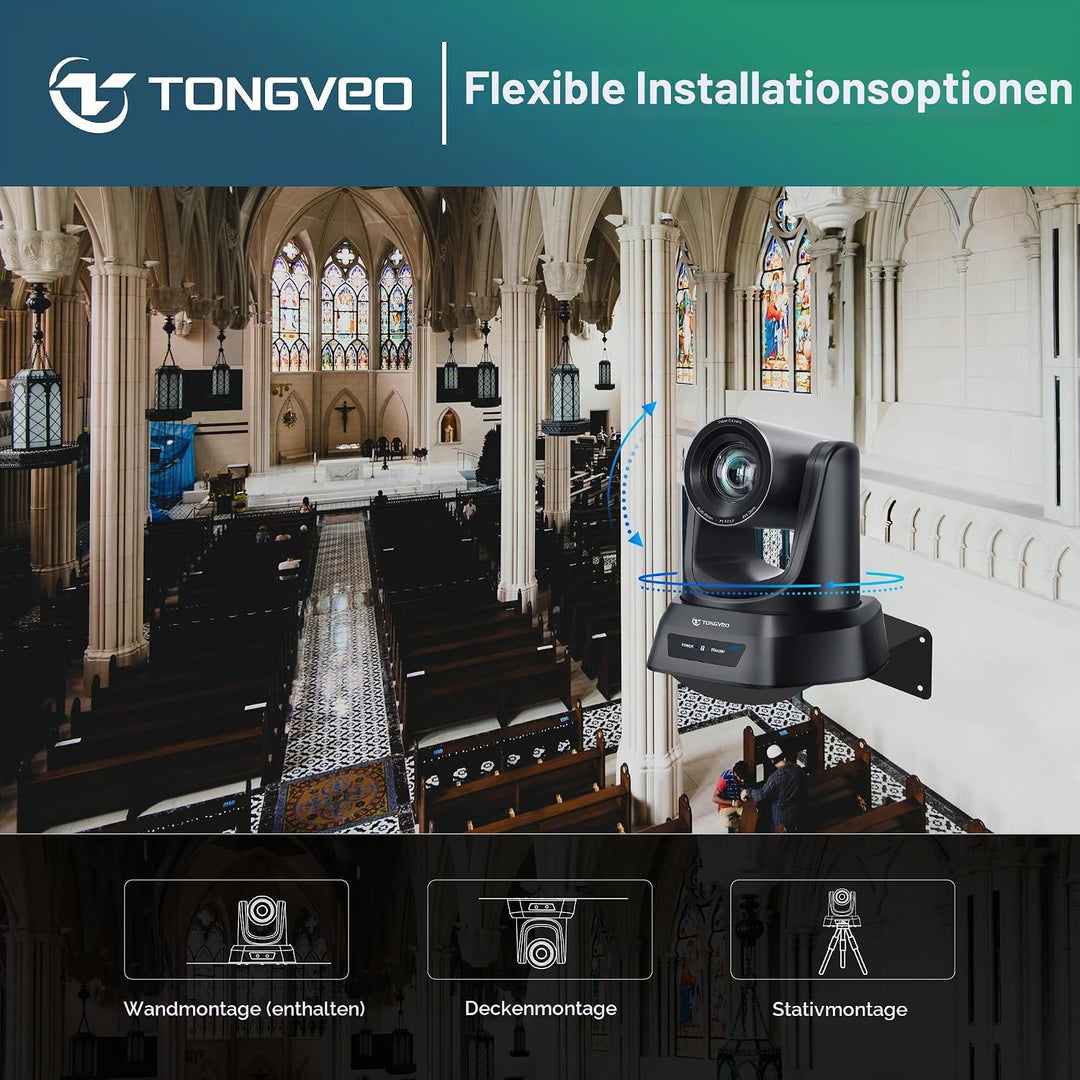 TONGVEO 4K AI PTZ-Kamera mit Auto-Tracking und 20-fachem optischem Zoom, Konferenzkamera mit HDMI/US