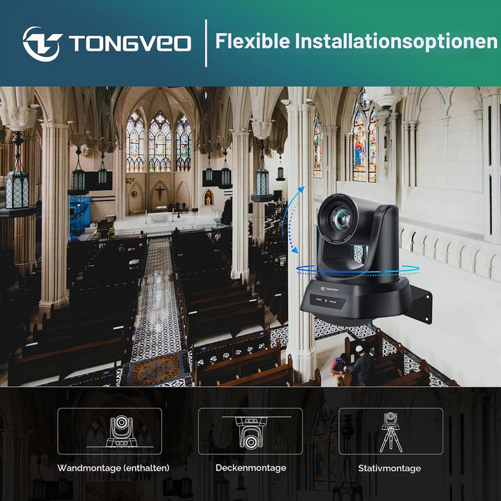 TONGVEO 4K AI PTZ-Kamera mit Auto-Tracking und 20-fachem optischem Zoom, Konferenzkamera mit HDMI/US