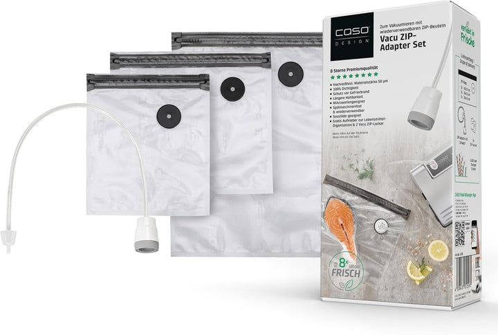 CASO Vacu ZIP-Adapter Set - Vakuumzubehör bestehend aus einem ZIP-Adapter, einem Vakuumschlauch, 10