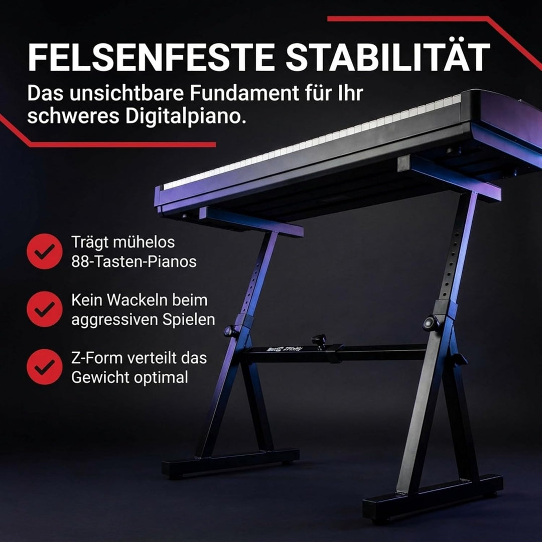 RockJam Heavy Duty Z-Style Keyboard Stand for Digital Pianos and Electronic Keyboards - Black Z-Shap