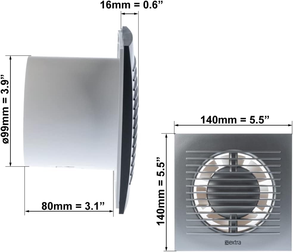 Ø 100mm Bad-Lüfter mit Feuchtesensor und Timer - Silber - Leise Ventilator Feuchtigkeitssensor
