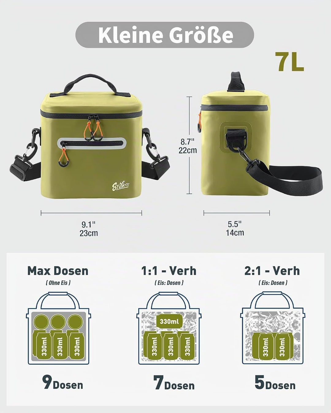 Kühltasche 7/14/24L - Isoliert & Wasserdicht | Tragbare Mini-Kühltasche mit Thermo-Iso-Schicht | Lei