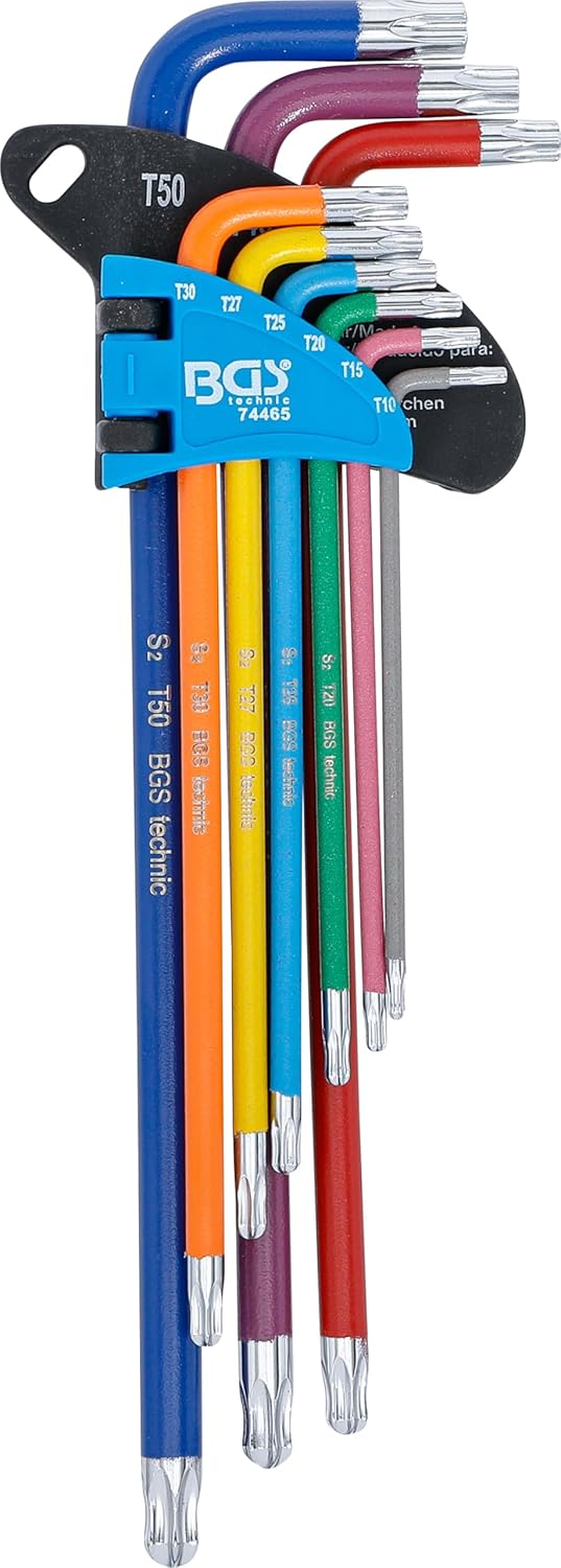 BGS 74465 | Winkelschlüssel-Satz | Multicolour | extra lang | T-Profil (für Torx) mit Bohrung und Ku