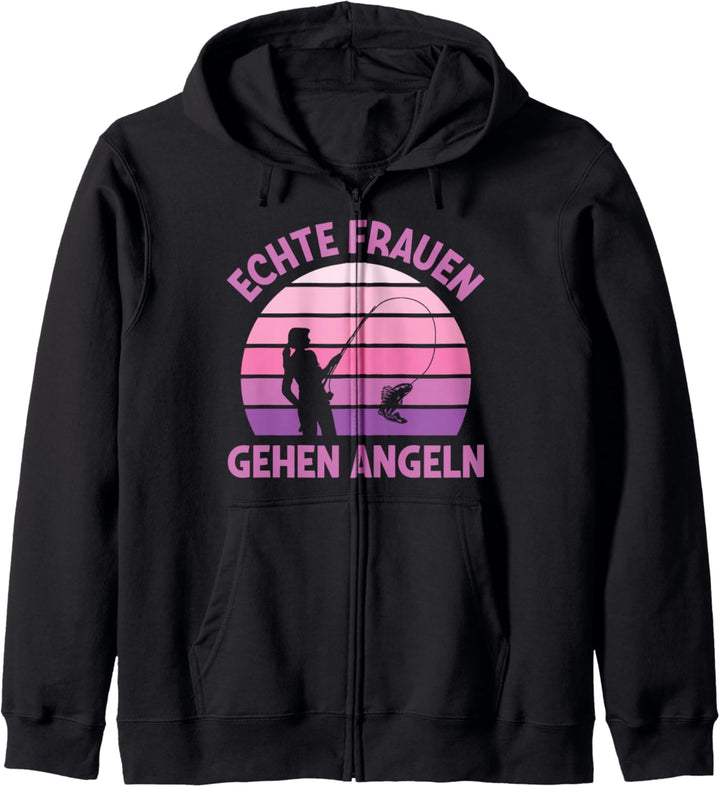 Echte Frauen Gehen Angeln Anglerin Fischer Spruch Kapuzenjacke
