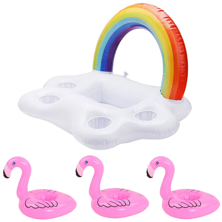 Aufblasbarer Getränkehalter, 1 Regenbogen Getränkehalter und 3 Flamingo aufblasbare Getränkehalter,