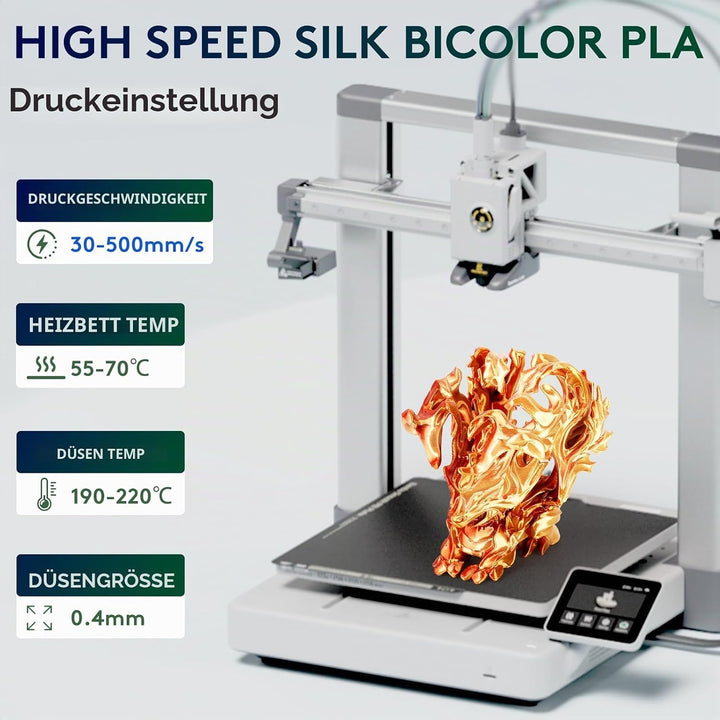 ERYONE Dual Two-Tone PLA Filament 1.75 mm, 3D Printer Filament, 1 kg Spool +/- 0.02 mm, Silk Gold &amp;