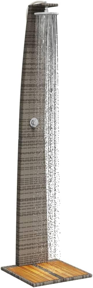 Rattan Gartendusche mit 180° Regenduschkopf Grosser Pooldusche mit Lattenboden Outdoor Dusche für Ga