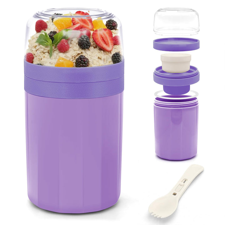 IJIAMY Müslibecher to Go, Premium Qualitat Joghurtbecher to Go Kinder mit Löffel 520ML+250ML, Auslau