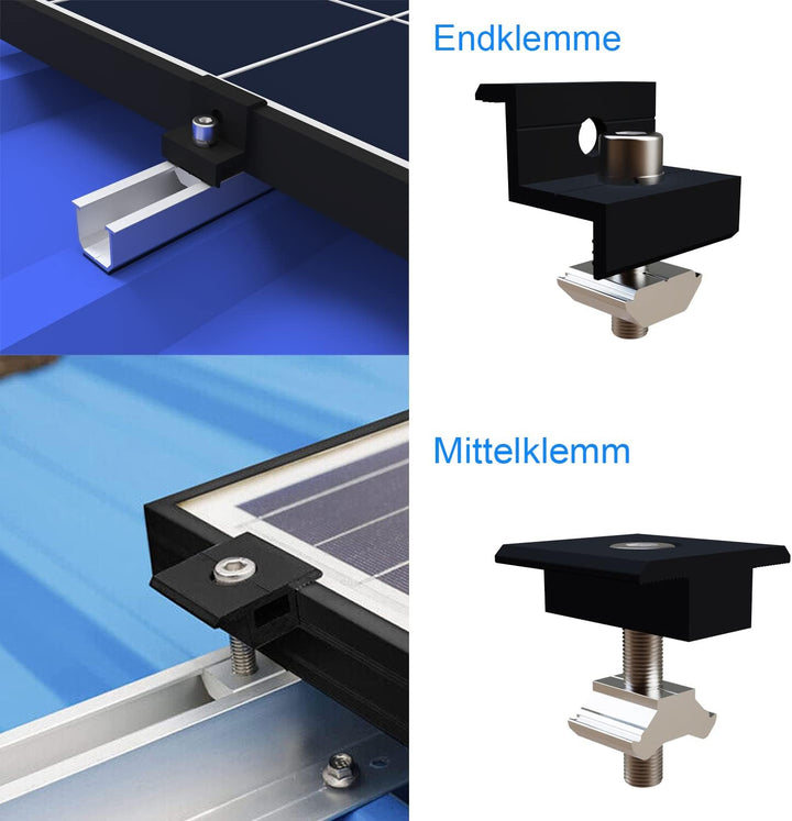 Solarmodul Halterung Kit 12cm und Zubehör Schwarz Eloxiert 30-35mm Verstellbar,Halterung für Solarmo