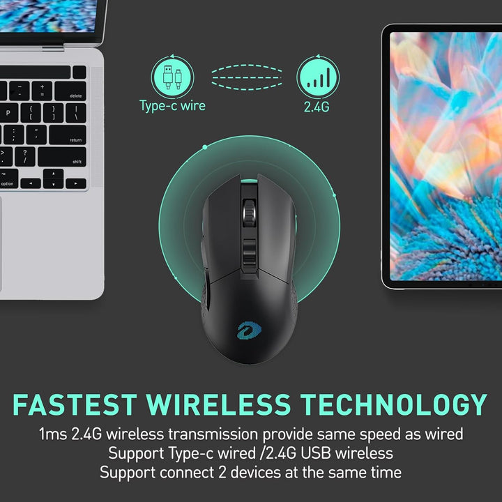 DAREU EM901X Kabellose Gaming-Maus mit Ladestation Wiederaufladbar RGB, 12K DPI, 6 Programmierbare T