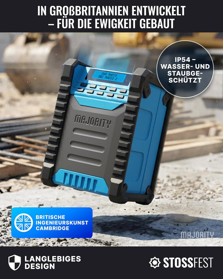 MAJORITY Landbeach Baustellenradio | DAB Radio mit Bluetooth für Baustelle | 10.000mAh Akku & USB-Po
