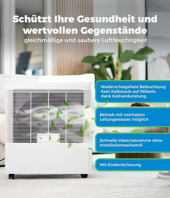 BRUNE Luftbefeuchter B 260 mit automatischer Wasserzufuhr. Scheiben-Verdunster mit Filter für Räume
