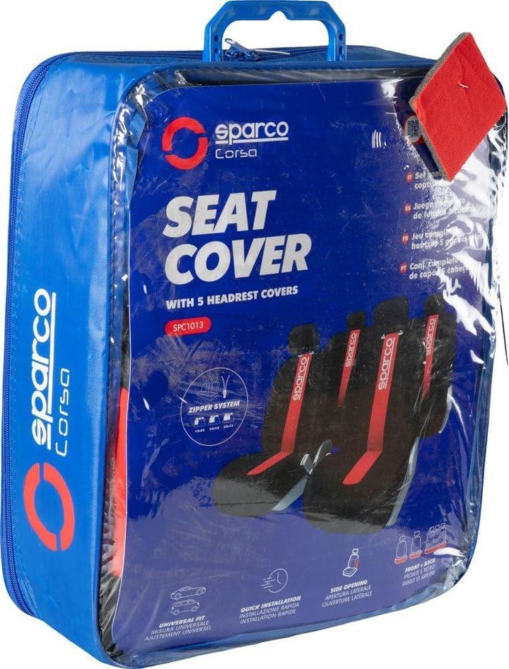 Sparco SPC1013 Set von Abdeckungen für Autositze, schwarz und rot, Modell CLASSIC, 9 Stück, Red