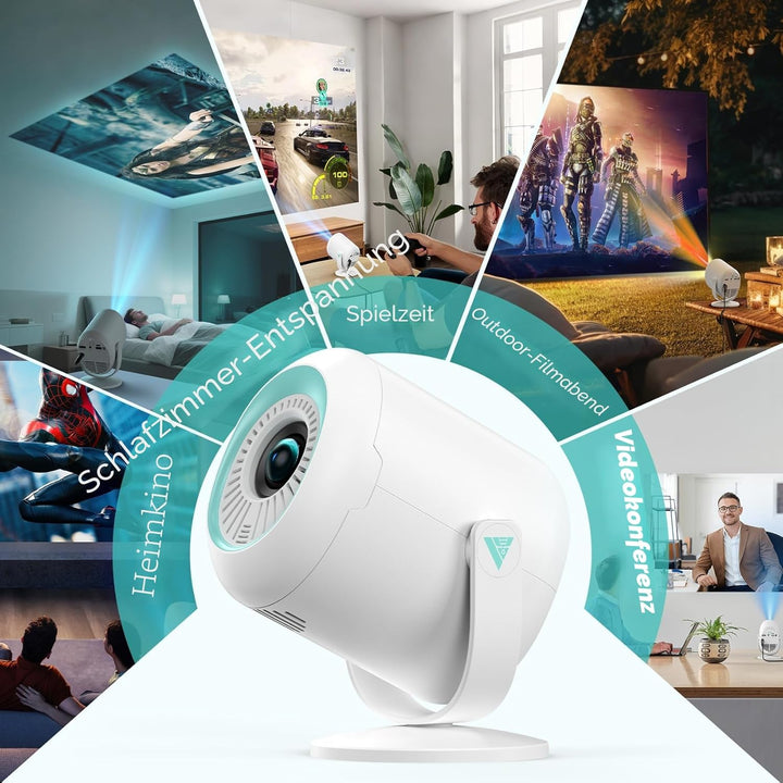 Mini Beamer, 1080P Projektor Tragbarer, 4K Mini Tragbarer Beamer mit WiFi 6 und Bluetooth 5.4, 270°D