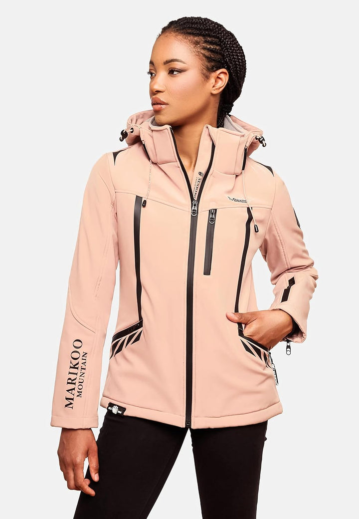 MARIKOO Damen Softshelljacke wasserdichte Funktionsjacke mit Abnehmbarer Kapuze Mount-Cho-Oyu, XS Ro