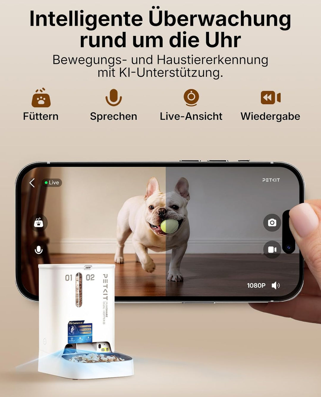 PETKIT YumShare Dual-Hopper 2 Futterautomat Katze 2 Näpfe Mit Kamera, Gesichtserkennung für Mehrere