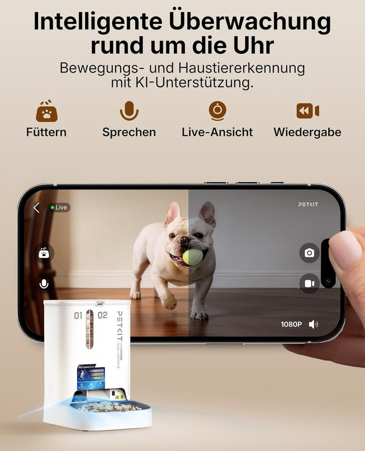 PETKIT YumShare Dual-Hopper 2 Futterautomat Katze 2 Näpfe Mit Kamera, Gesichtserkennung für Mehrere