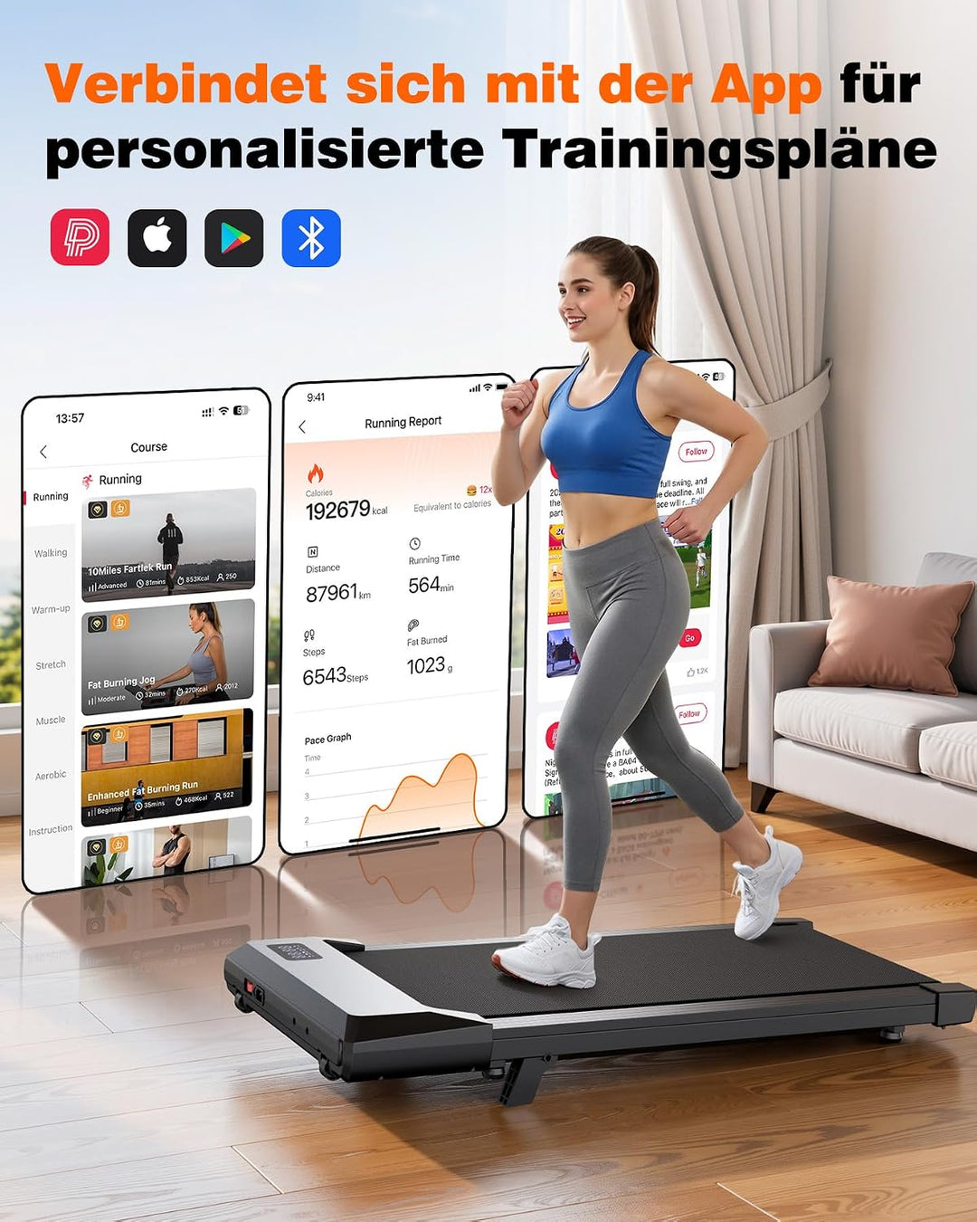 Superun Walking Pad max 159 KG/136 KG, Laufband für Zuhause mit Trainingseinheit, Leise Laufband Sch