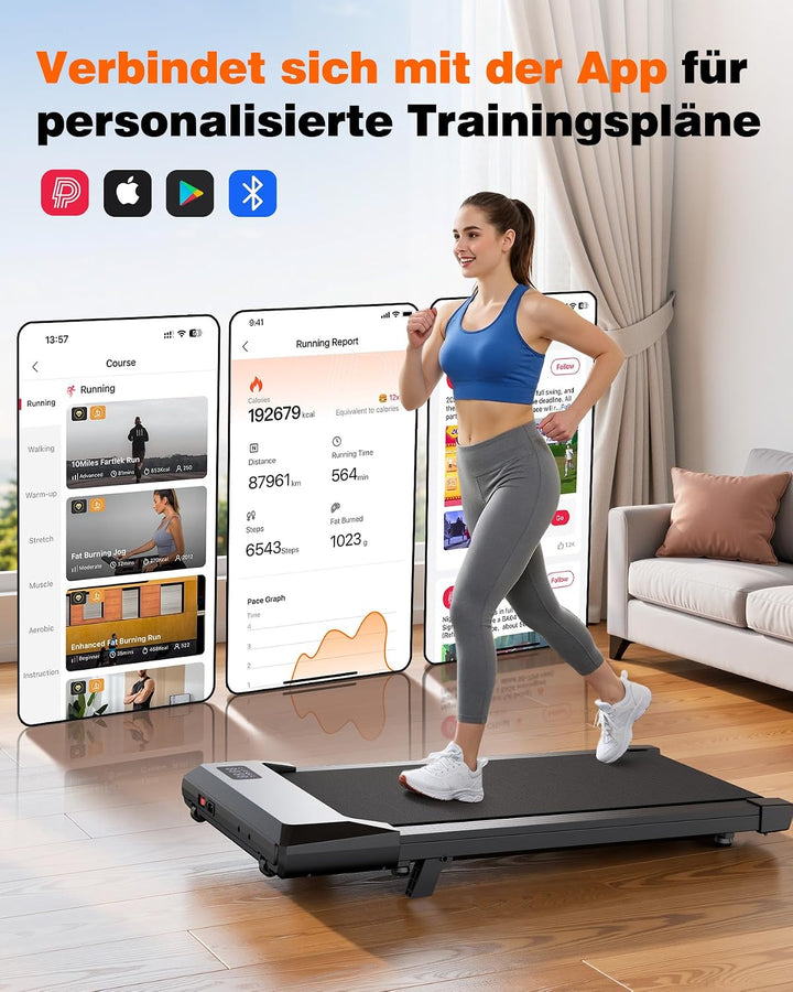 Superun Walking Pad max 159 KG/136 KG, Laufband für Zuhause mit Trainingseinheit, Leise Laufband Sch