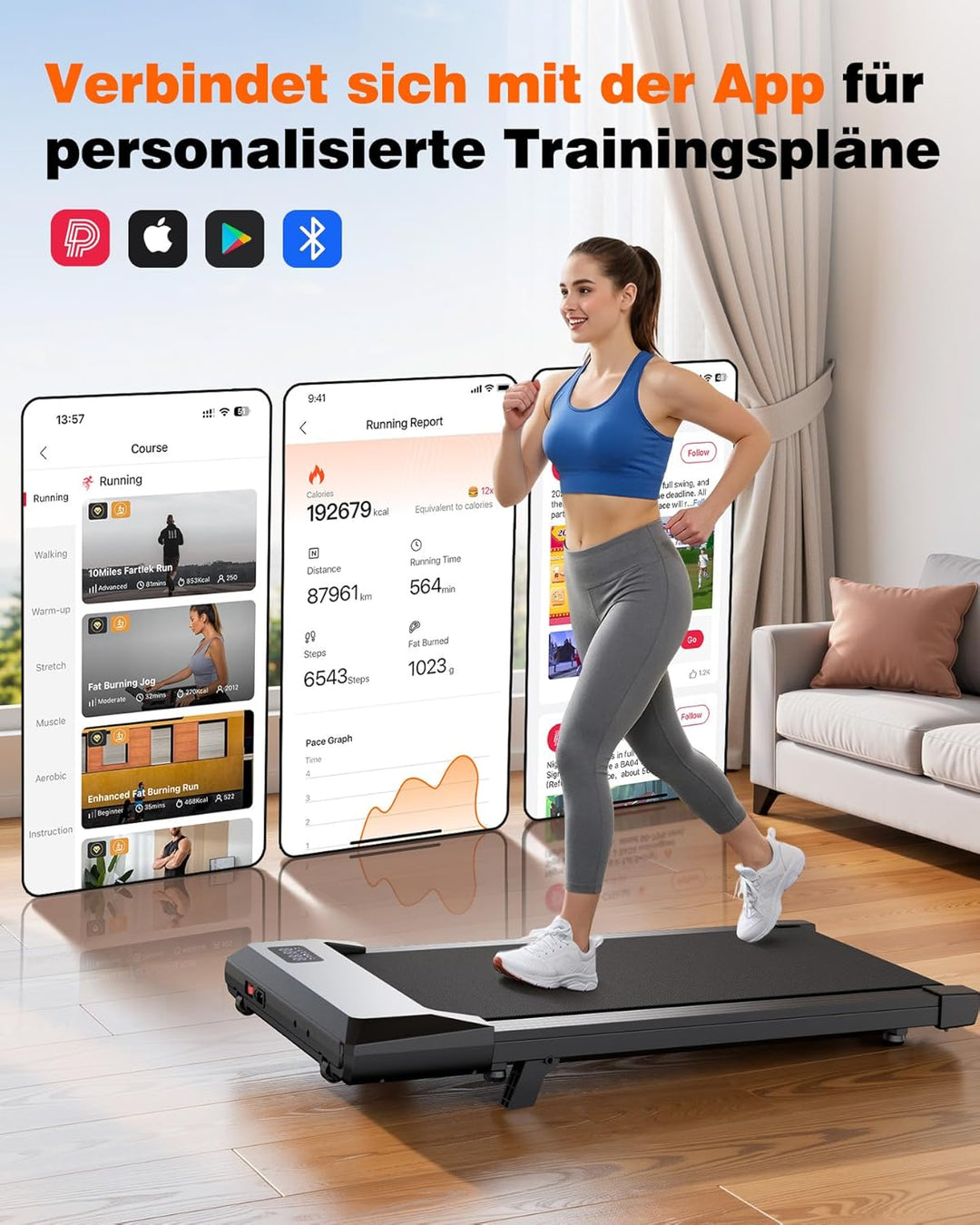 Superun Walking Pad mit Steigung max 159 KG/136 KG, 2.5HP Laufband für Zuhause mit LED, Leise Laufba