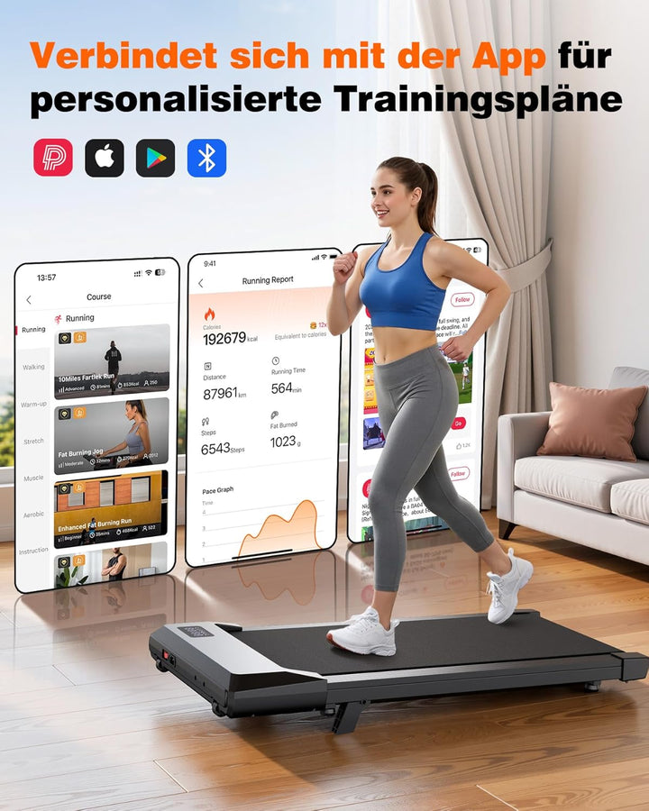 Superun Walking Pad mit Steigung max 159 KG/136 KG, 2.5HP Laufband für Zuhause mit LED, Leise Laufba