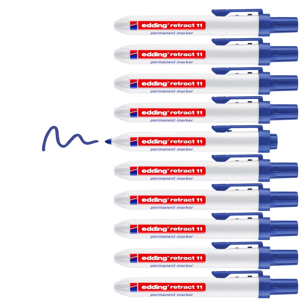 edding retract 11 Permanentmarker - blau - 10 Stifte - Rundspitze 1,5-3 mm - wasserfest, schnell-tro