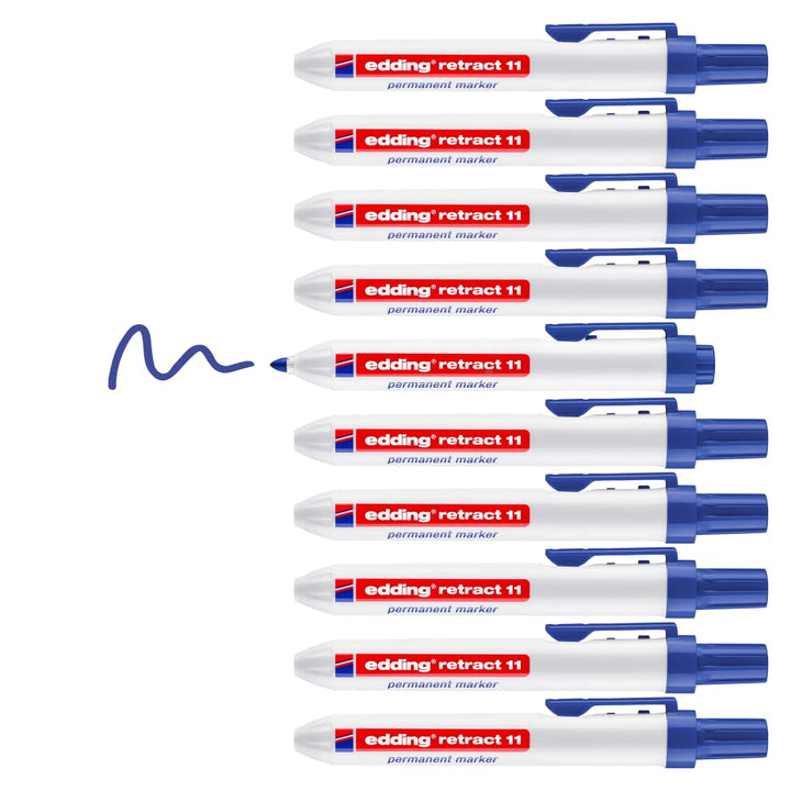 edding retract 11 Permanentmarker - blau - 10 Stifte - Rundspitze 1,5-3 mm - wasserfest, schnell-tro