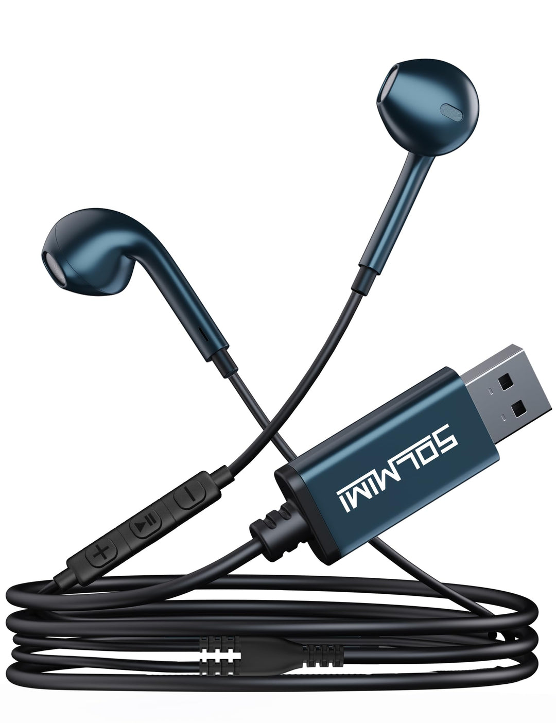 SOLMIMI USB In Ear PC Headset mit eingebautem Mikrofon Lautstärkeregler USB Kabelgebundener Gaming K