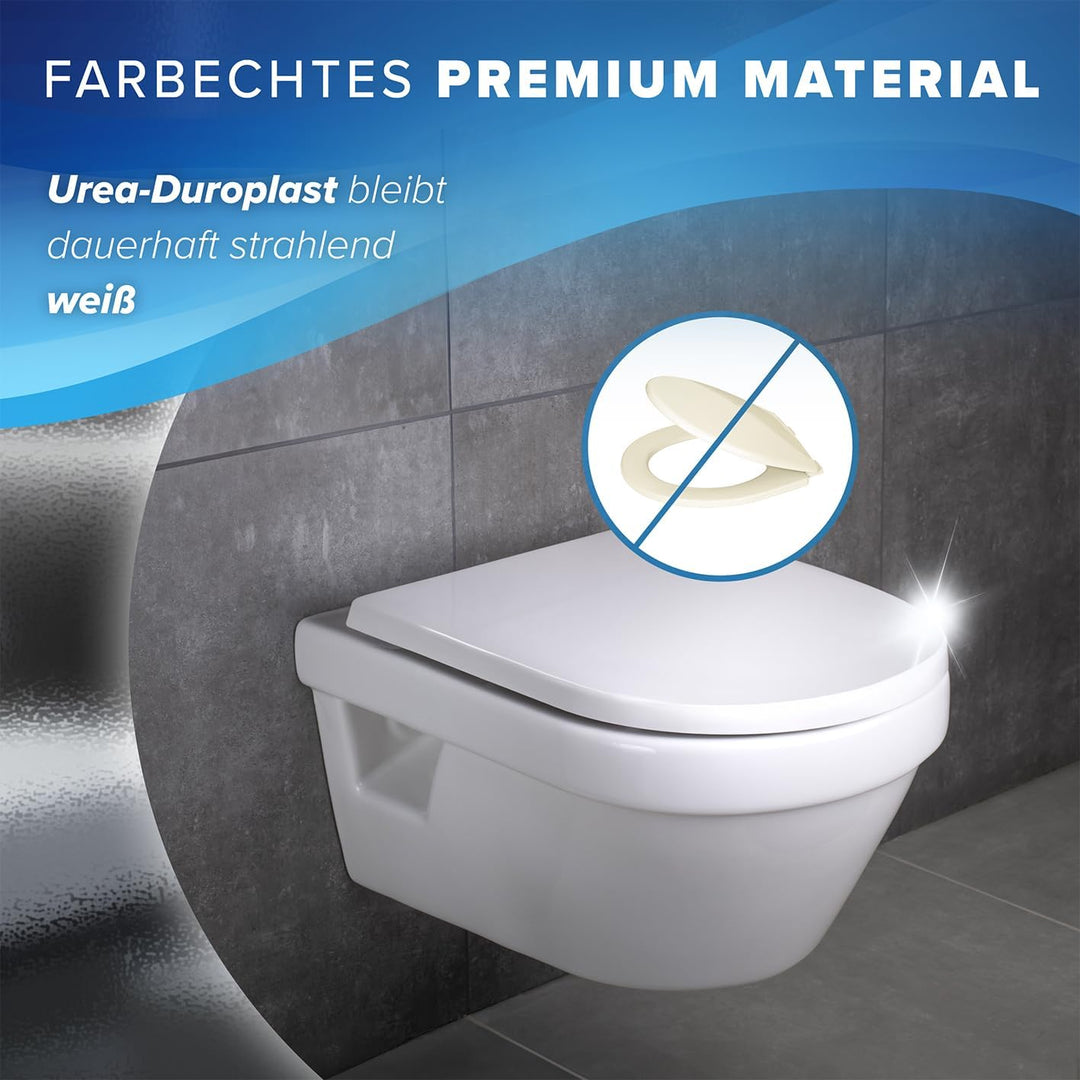 Benkstein® Premium Toilettendeckel antibakteriell D-Form weiss Klodeckel mit Quick-Release-Funktion
