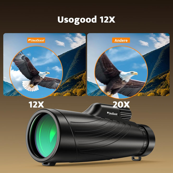 Usogood 12×56 Monokular Teleskop, fernrohr mit BAK4-Prisma und FMC-Beschichtung HD Fernrohr Erwachse