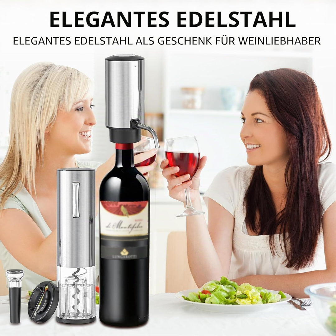 Electric Wine Bottle Opener Set Rechargeable Stainless Steel, 4 in 1 Automatic Electric Corkscrew, A