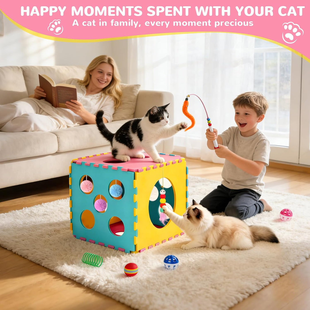 DoubleCare 41 Stück Interaktives Katzenspielzeug Set, Katzen Spielzeug mit Faltbarem Haustierbett au