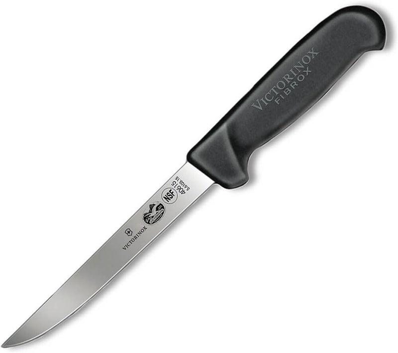 Victorinox, coltello disossatore Fibrox con lama dritta da 15 cm in acciaio inox, antiscivolo, nero,