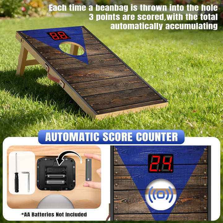 NZQXJXZ Cornhole Spiel Outdoor mit Automatischem Punktezähler, 60x35cm Massivholz Premium Corn Hole