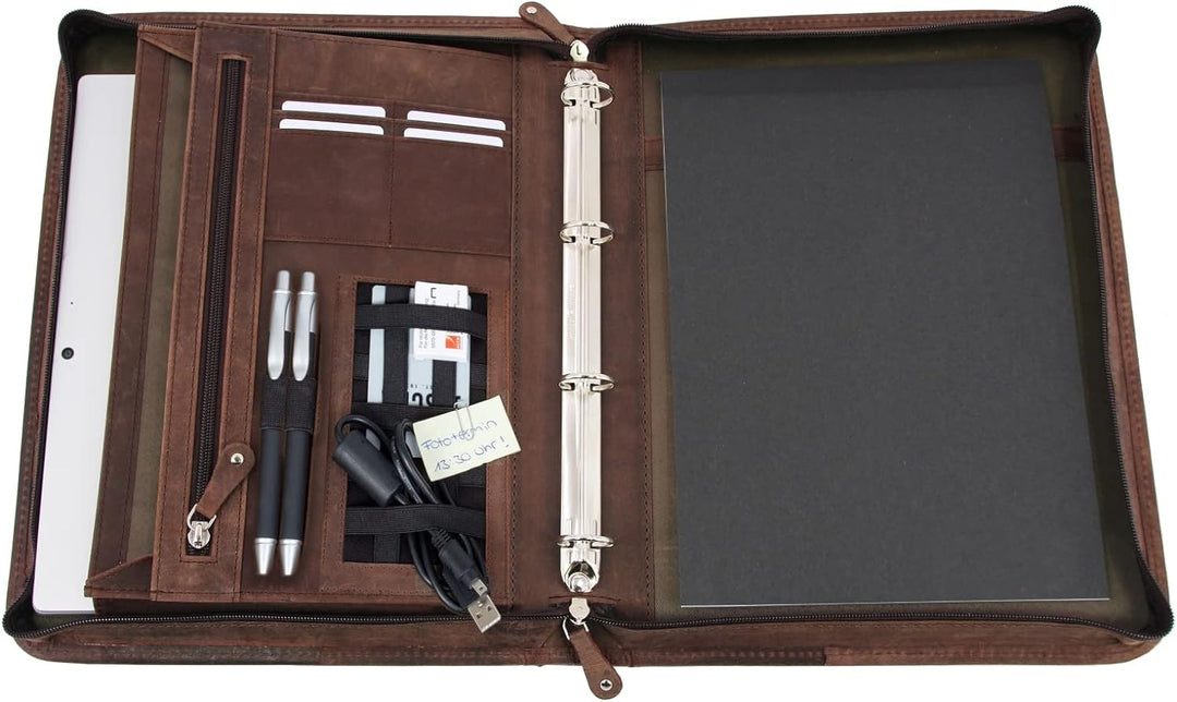 Pride and Soul 30125 - Ringbuchmappe A4 VIGGO, Schreibmappe mit Tablet-Fach, Businessmappe aus Leder
