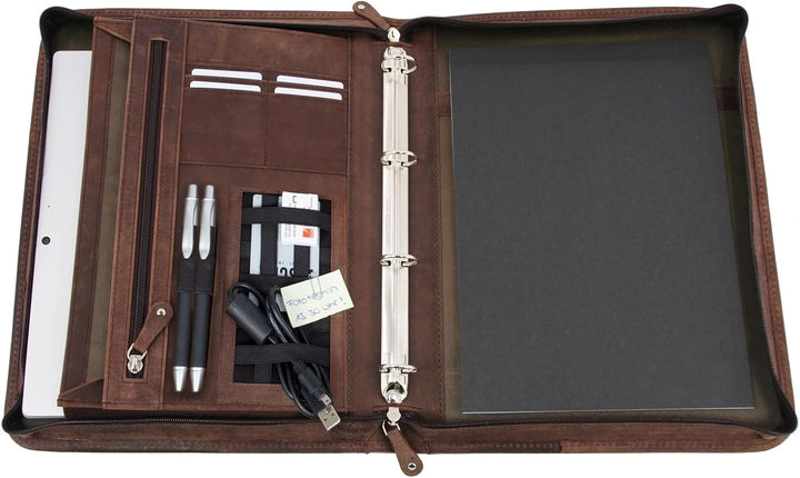 Pride and Soul 30125 - Ringbuchmappe A4 VIGGO, Schreibmappe mit Tablet-Fach, Businessmappe aus Leder