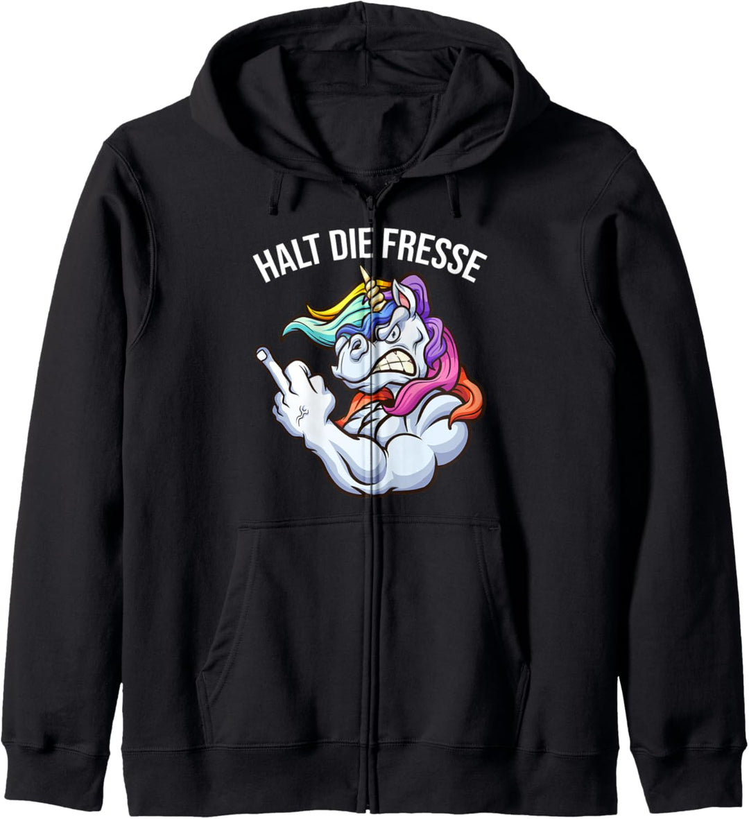 Halt die Fresse lustiges Einhorn mit Mittelfinger Einhorn Kapuzenjacke