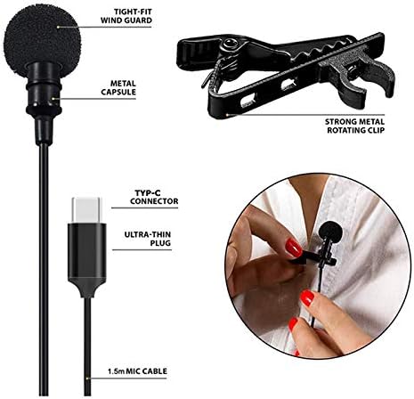N33CS USB Type-C Lavalier Mikrofon für Android Smartphones – Mini Lavalier Mikrofon mit 1,5 m Kabel