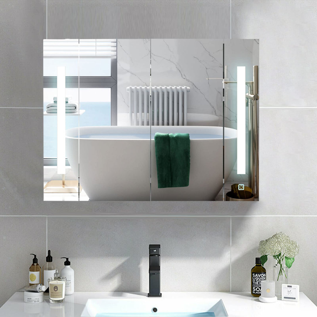 CLIPOP Spiegelschrank Bad mit LED Beleuchtung 3 Lichtfarbe Einstellbar Badezimmer Hängeschrank Wands