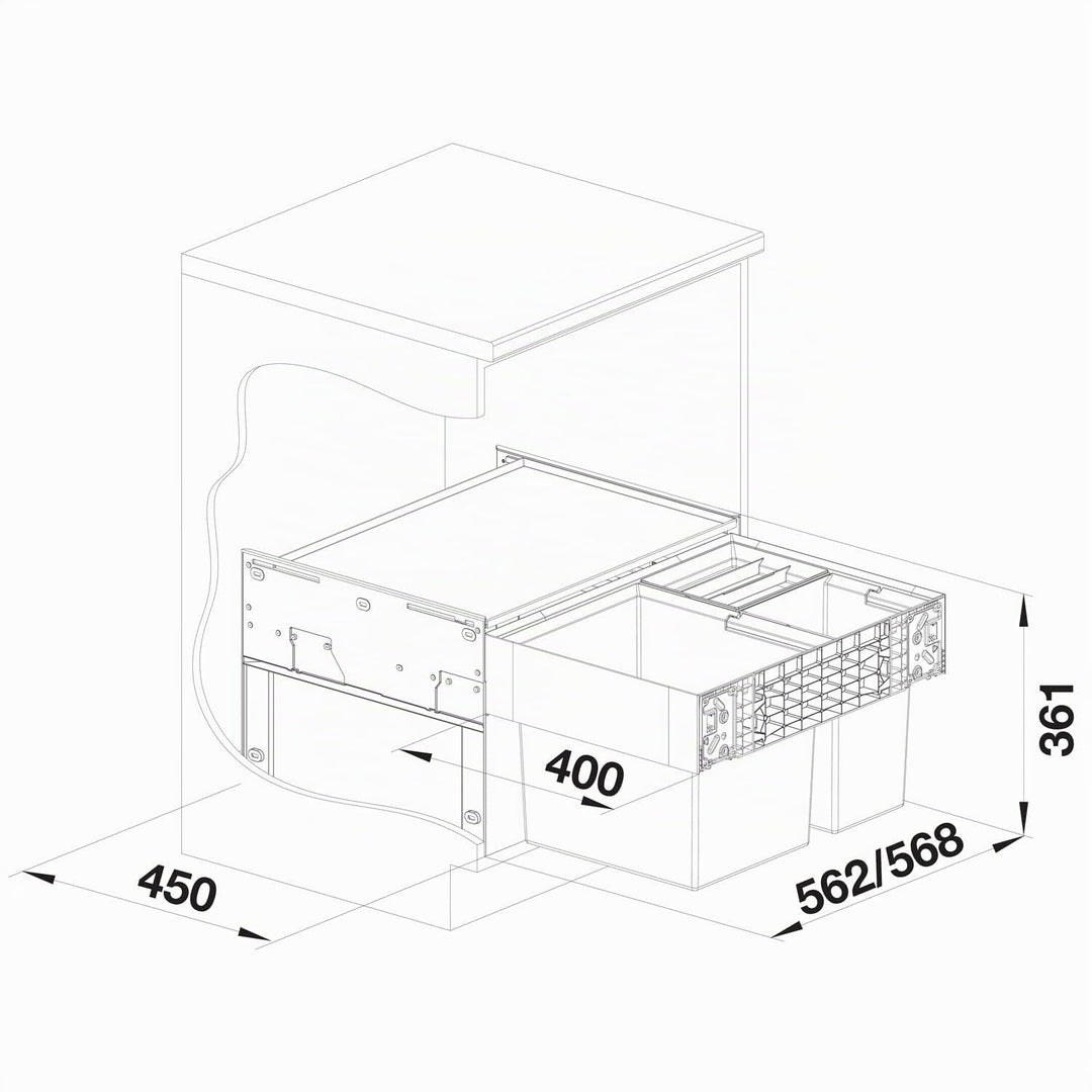 BLANCO SELECT II XL 60/3 | Kunststoff, Aluminium | 60er Unterschrank | Auszugssystem zur Frontanbind