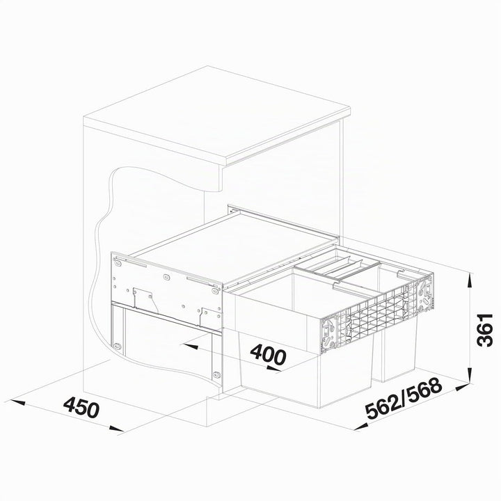 BLANCO SELECT II XL 60/3 | Kunststoff, Aluminium | 60er Unterschrank | Auszugssystem zur Frontanbind