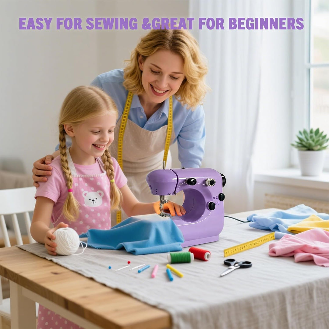 Mini Nähmaschine für Anfänger mit Eingebautem, Anschiebetisch, LED-Licht, Nähmaschine Tragbare Elekt