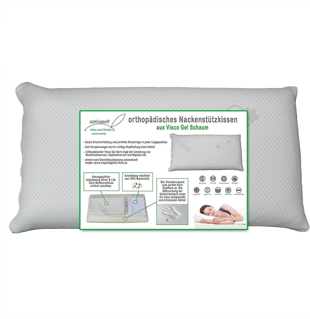 salinasoft Orthopädisches Nackenstützkissen, Kopfkissen aus Druckausgleichendem Visco-Gelschaum für
