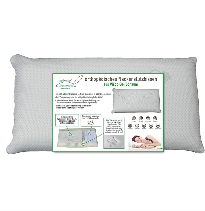 salinasoft Orthopädisches Nackenstützkissen, Kopfkissen aus Druckausgleichendem Visco-Gelschaum für