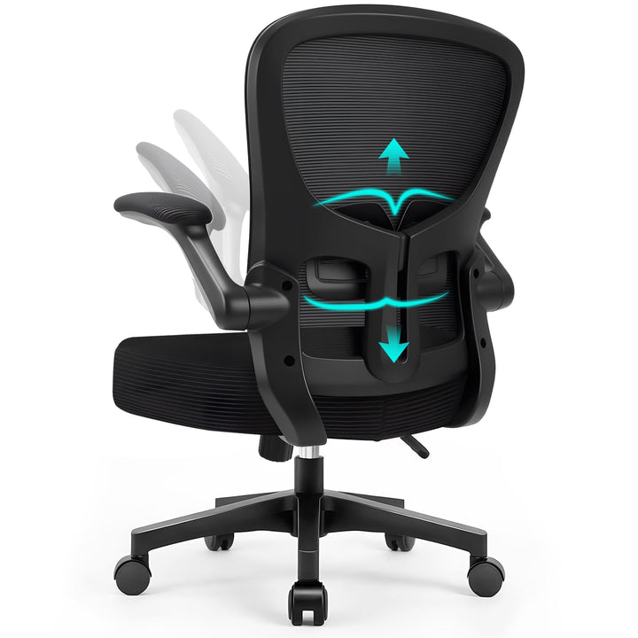 Durrafy Ergonomischer Bürostuhl, Schreibtischstuhl mit hochklappbaren Armlehnen, Verstellbarer Lende