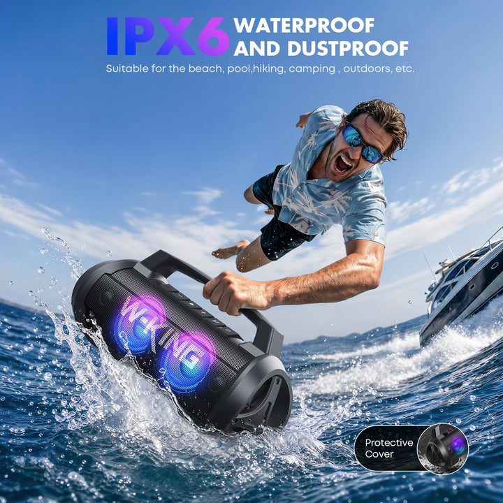 70W (100W Peak) Bluetooth Lautsprecher, W-KING Musikbox Bluetooth Box Gross Boombox Bass Boost, Part