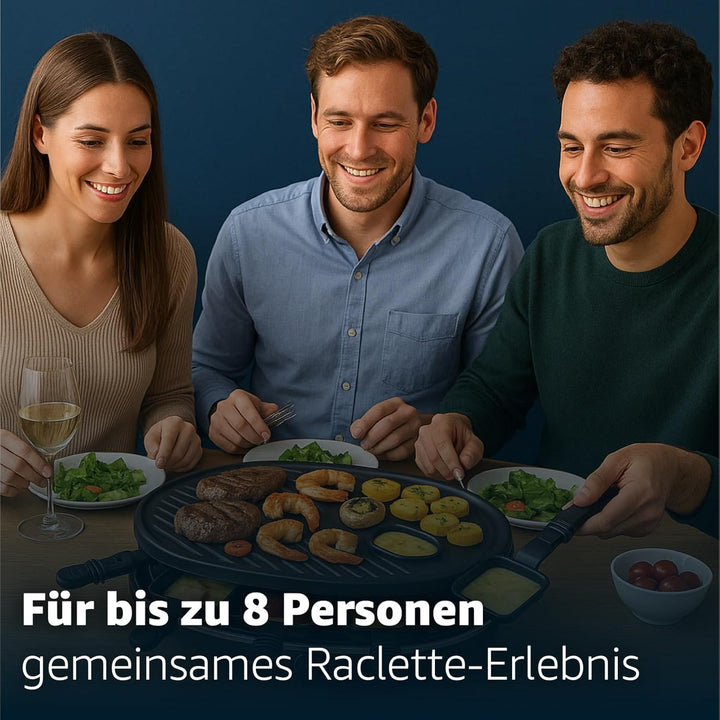 Raclette Set für 8 Personen - Grill oval - Crepes Funktion - Tischgrill inkl. Pfännchen & Schaber mi