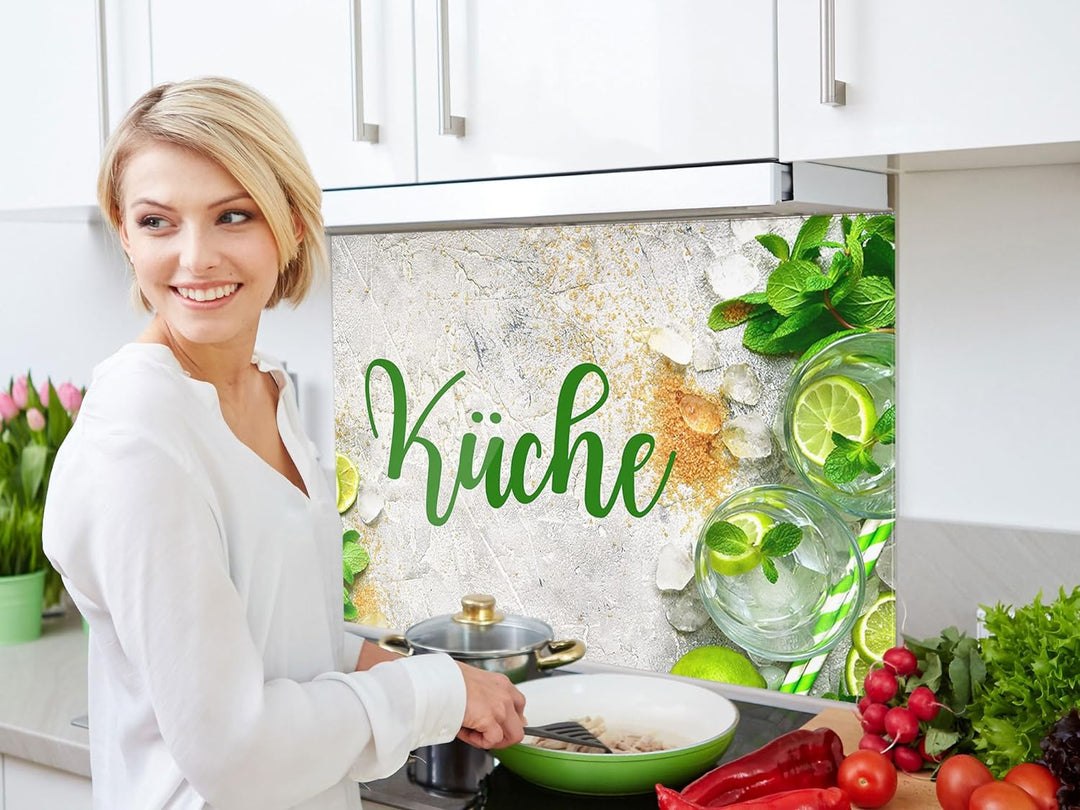 GRAZDesign Spritzschutz Küchenrückwand Glas Küche für Herd & Küchenspüle, Grau mit Grün - Glasplatte