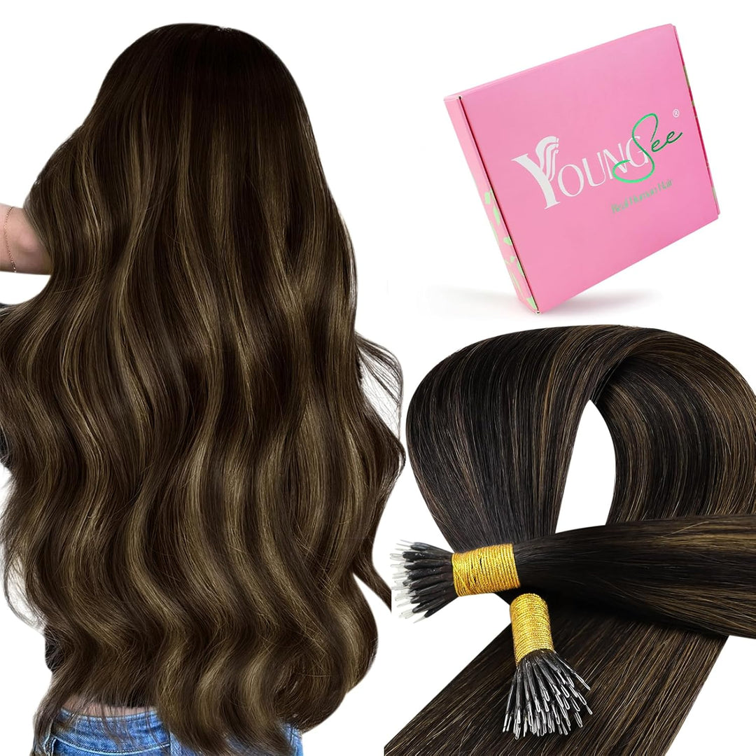 YoungSee Extensions Echthaar Nanoring Ombre 45 CM Nanoring Extensions Braun Ombre Nano Extensions 1g