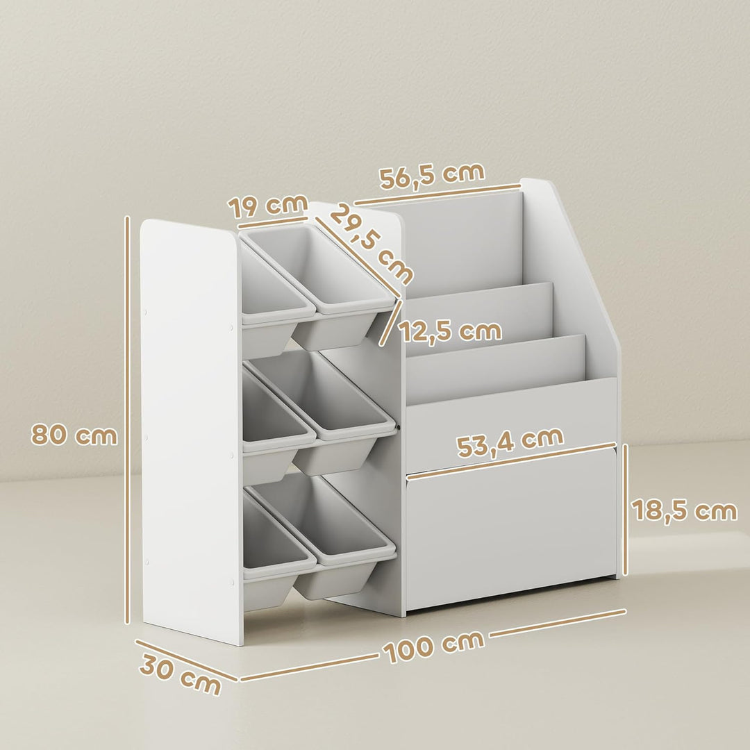 AIYAPLAY Kinderregal, Kinder-Bücherregal mit 6 herausnehmbaren Aufbewahrungsboxen, Bücherablagen, ro